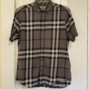 Burberry Brit Men's Black and Gray Checkered Shirt shot sleeves medium